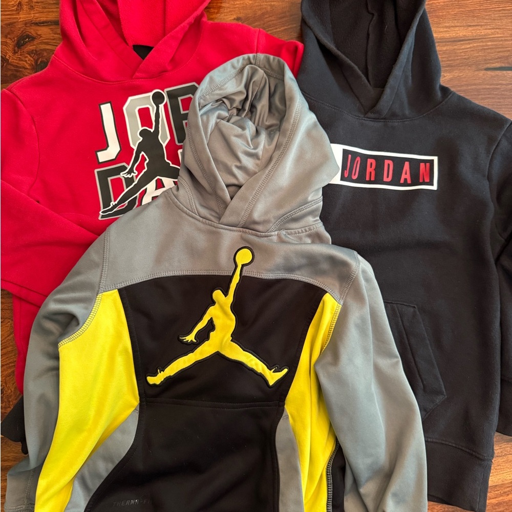 Nike Air Jordan Kids Hoodie Trio - Red, Black, and Gray/Yellow